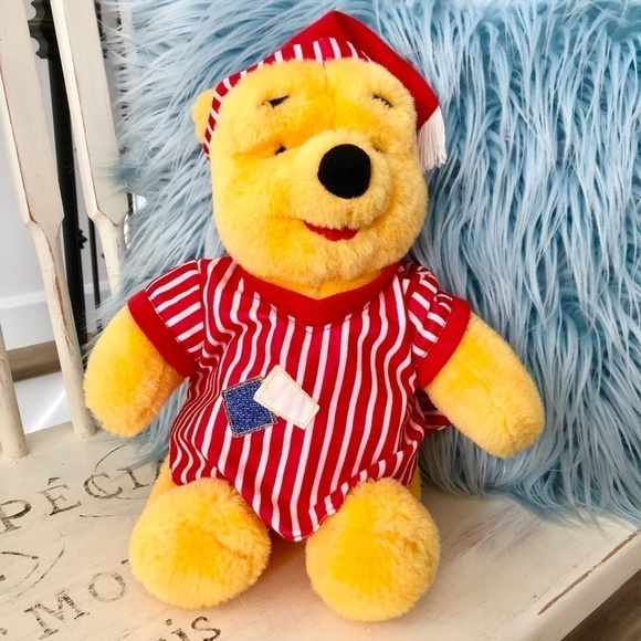 Disney, Winnie the Pooh, Vintage 1998, Stuffed Pooh Bear Wearing Pyjamas, Plush - Picture 1 of 14